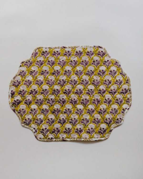 Sonya - Hand Block-printed , Quilted and Reversible Placemat - Set of 2