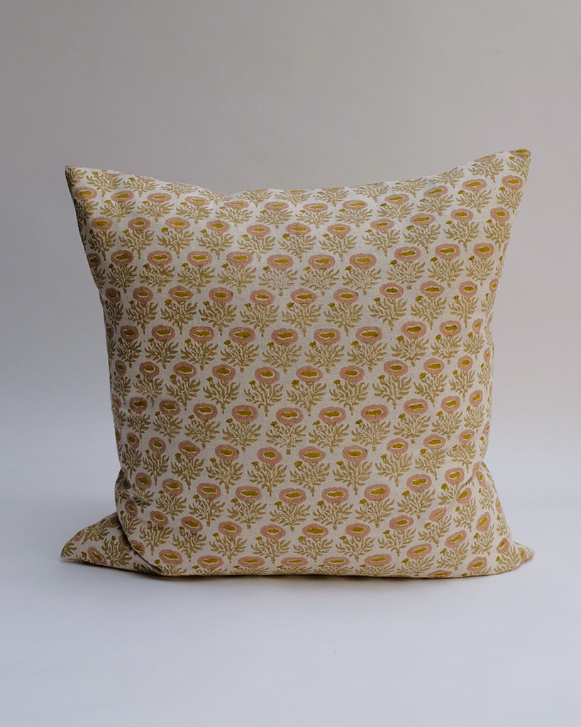 Rumi - Hand Block-printed Linen Pillowcase (Rosewater)
