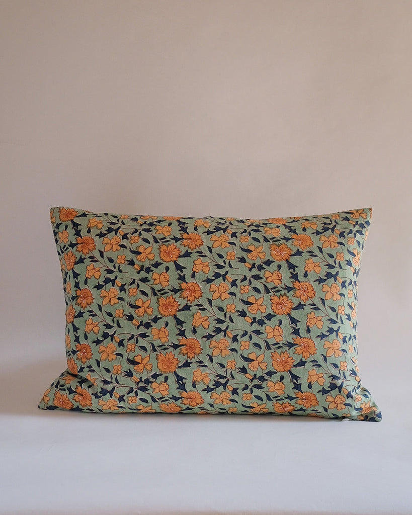 Noor - Hand Block-printed Linen Pillowcase (Sage)