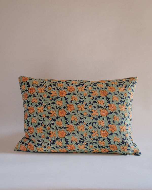 Noor - Hand Block-printed Linen Pillowcase (Sage)