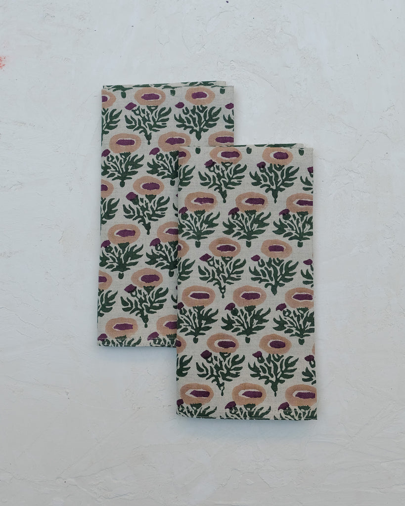 Rumi - Block-printed Table Napkins - Set of 4 (Plum + Fern)