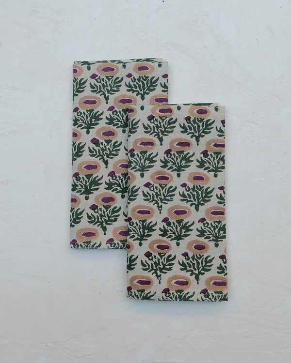 Rumi - Block-printed Table Napkins - Set of 4 (Plum + Fern)