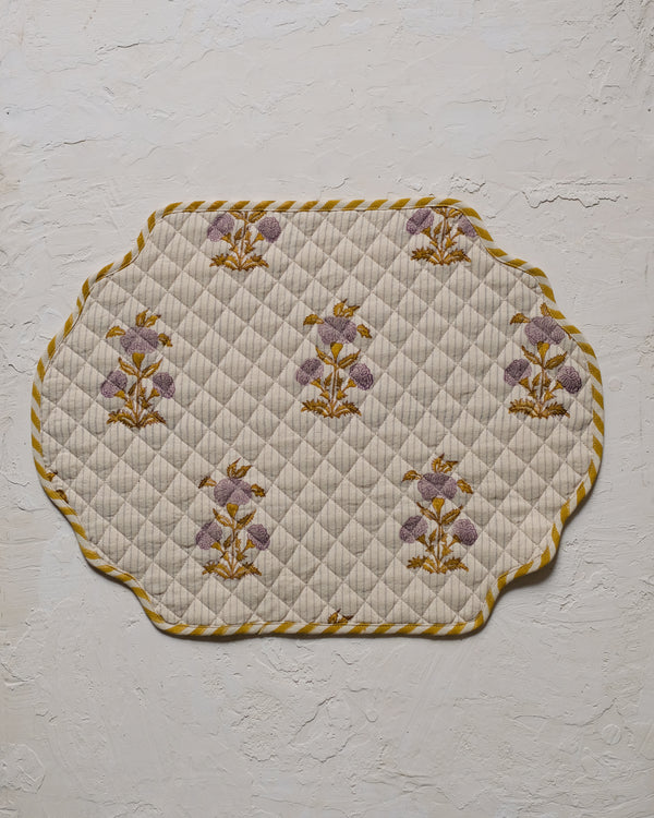 Sanvi - Hand Block-printed , Quilted and Reversible Placemat - Set of 2