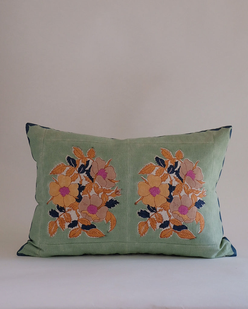 Dia - Hand Block-printed Linen Pillowcase (Sage)