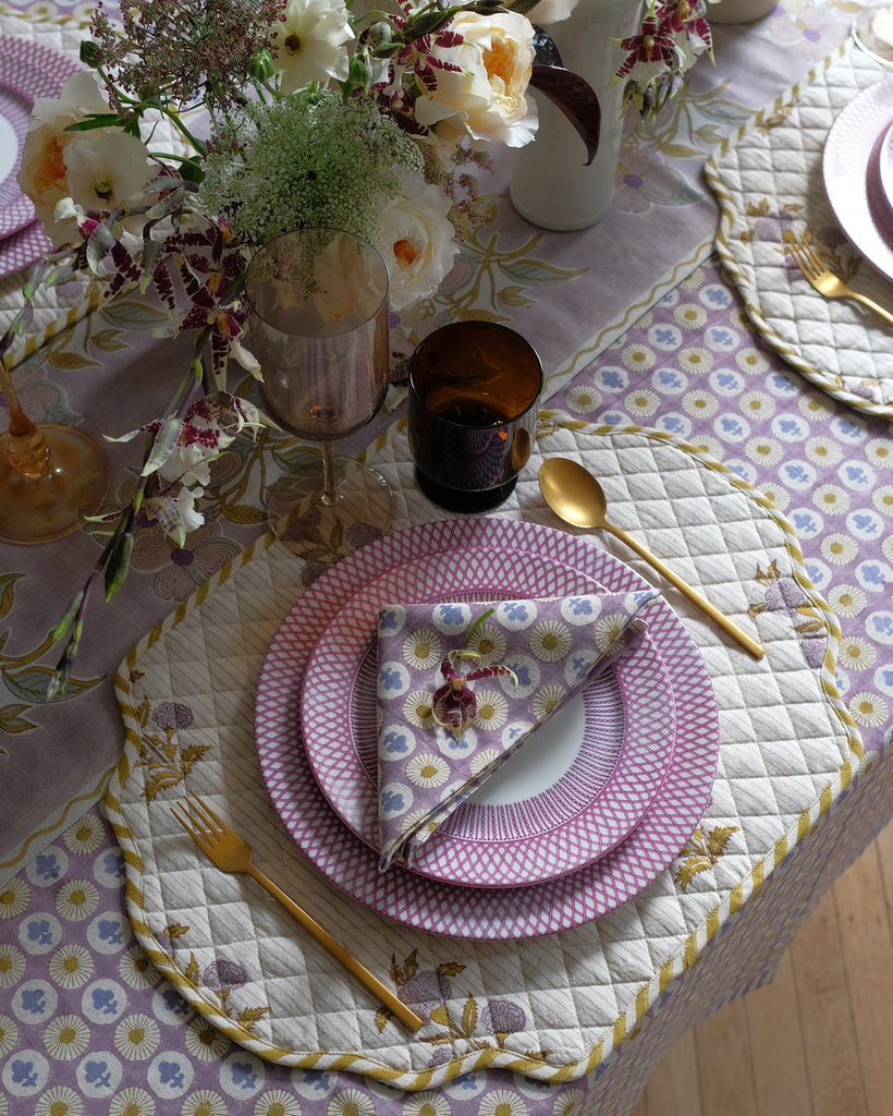 Sanvi - Hand Block-printed , Quilted and Reversible Placemat - Set of 2