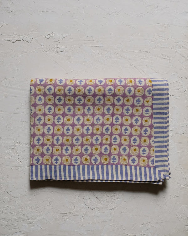 Gauri - Hand Block-printed Cotton Table Cloth (English Lavender)