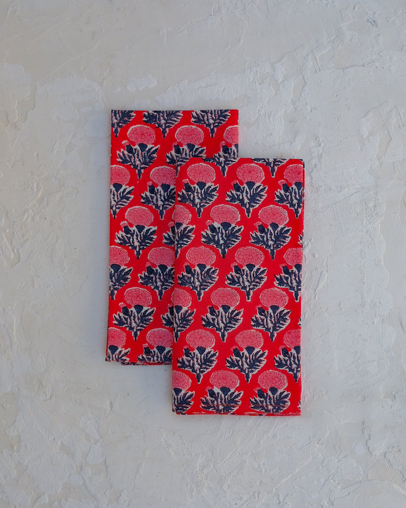 Sonya - Block-printed Table Napkins - Set of 4 (Red)