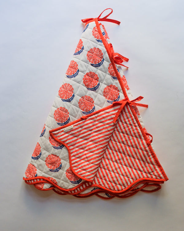 Alisha - Hand Block-printed Quilted Christmas Tree Skirt (Tomato Red)