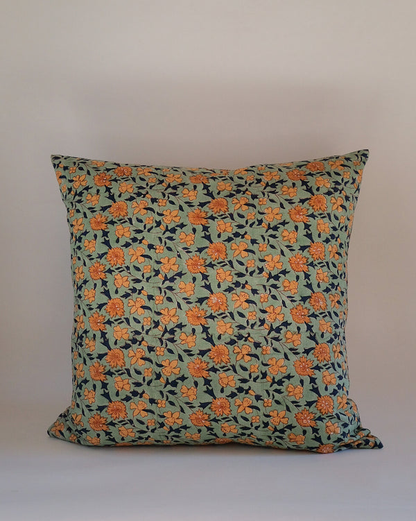 Noor - Hand Block-printed Linen Pillowcase (Sage)