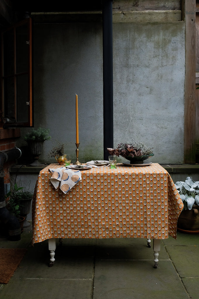 Shama - Hand Block-printed Cotton Table Cloth (Yam)