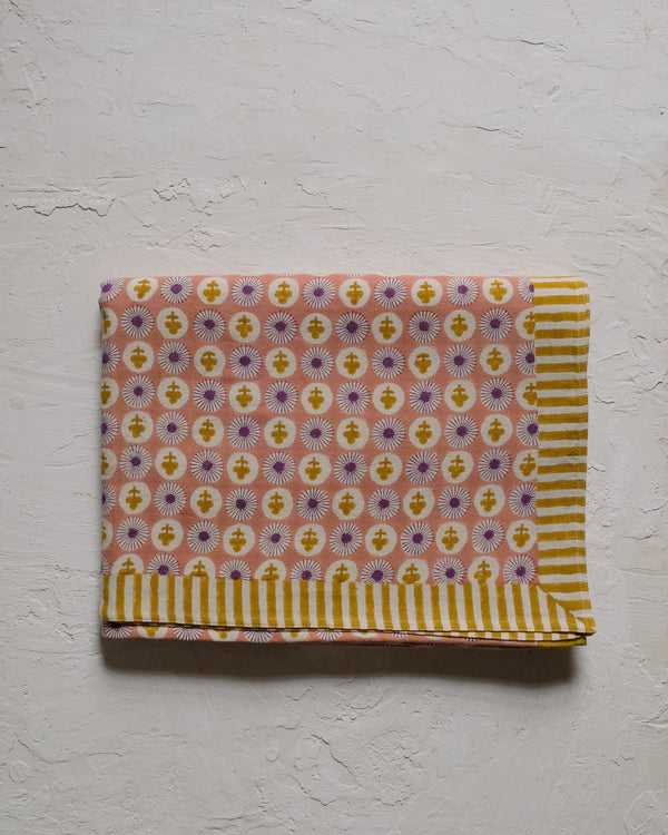 Gauri - Hand Block-printed Cotton Table Cloth (Grapefruit Pink)