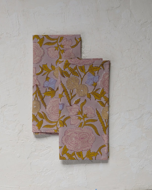 Nargis - Block-printed Table Napkins - Set of 4 (Faded Mauve)