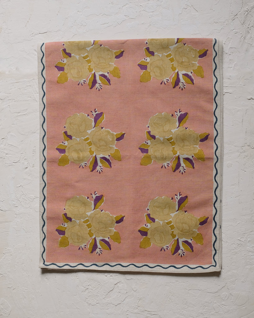 Sara - Block-printed Table Runner (Grapefruit Pink)