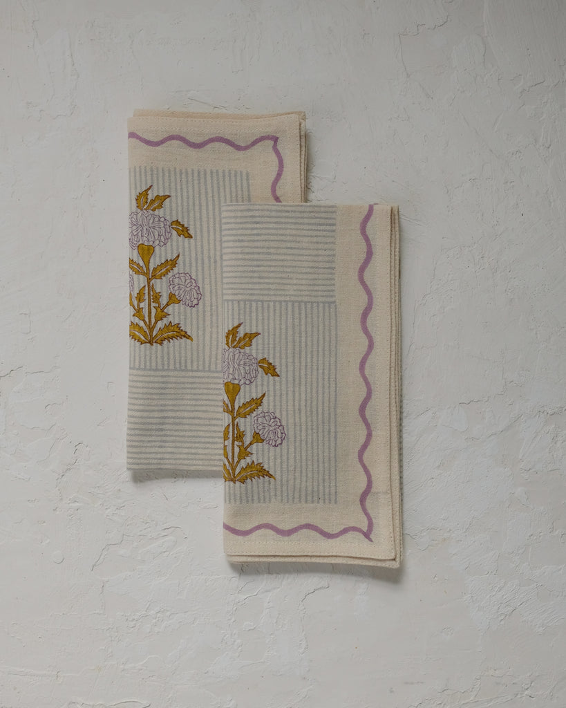 Sanvi - Block-printed Table Napkins - Set of 4 (English Lavender)