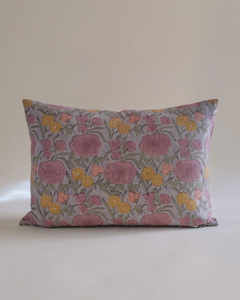 Nargis - Hand Block-printed Linen Pillowcase (Faded Hydrangea Blue)