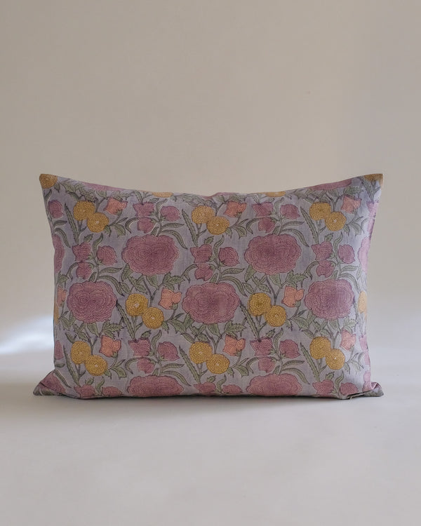 Nargis - Hand Block-printed Linen Pillowcase (Faded Hydrangea Blue)