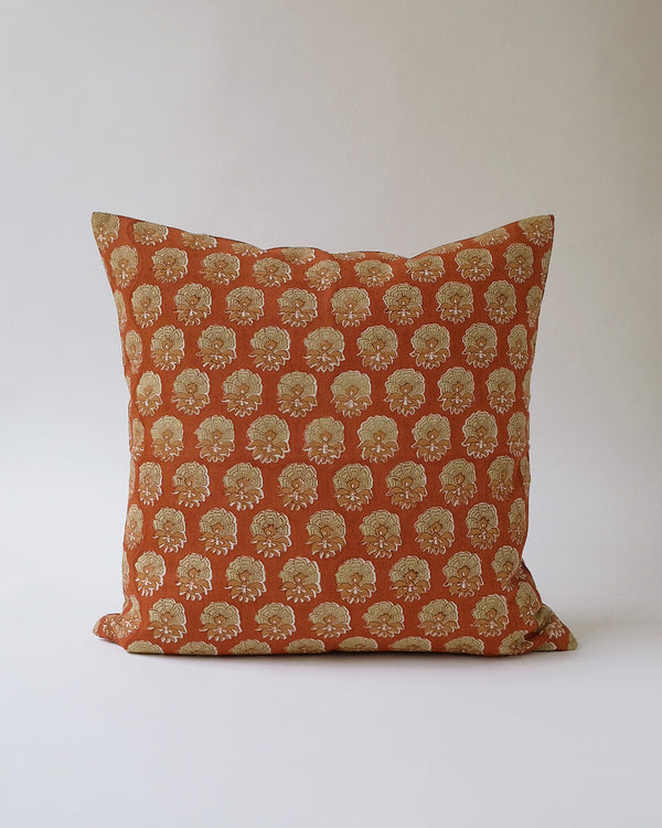 Veda - Hand Block-printed Linen Pillowcase (Rust)