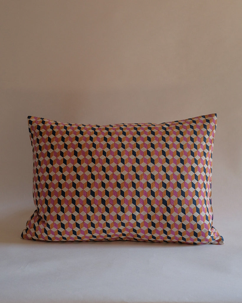 Tanya - Hand Block-printed Linen Pillowcase (Fuchsia)