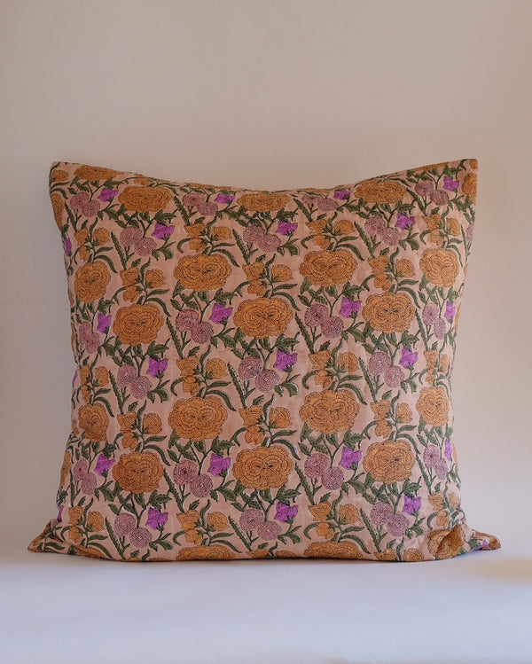 Nargis - Hand Block-printed Quilted Euro Sham (Old Rose)