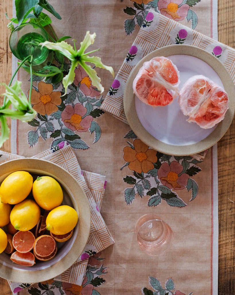 Dia - Block-printed Table Runner (Cafe au lait)