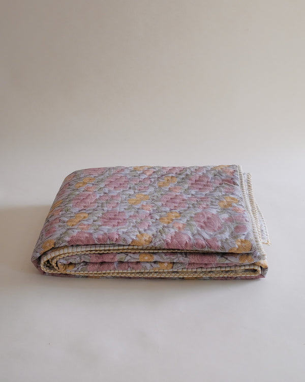 Nargis - Faded Hydrangea Blue - Hand Block-printed Reversible Quilt WP