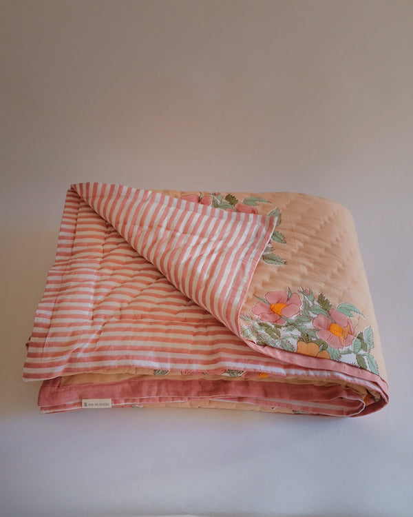 Dia - Hand Block-printed Reversible Quilt (Café au lait)