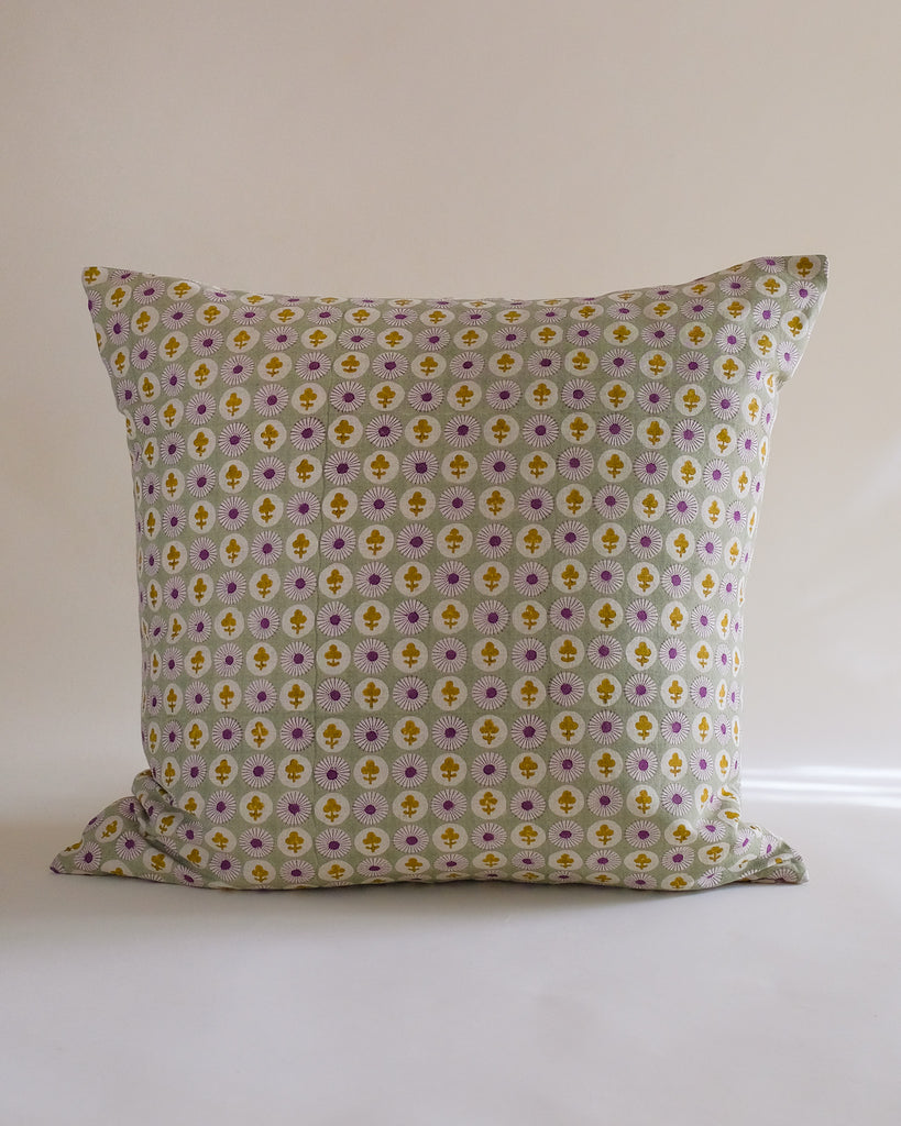 Gauri - Hand Block-printed Linen Pillowcase (Pistachio)