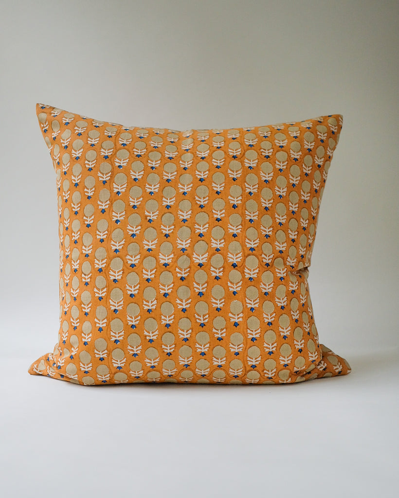 Pakhi - Hand Block-printed Linen Pillowcase (Yam)