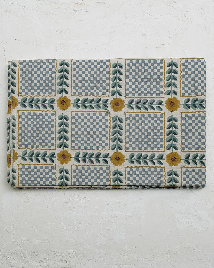 Mumtaz - Hand Block-printed Linen Table Cloth (Blue)