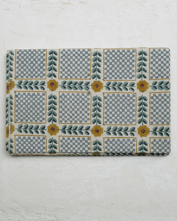 Mumtaz - Hand Block-printed Linen Table Cloth (Blue)