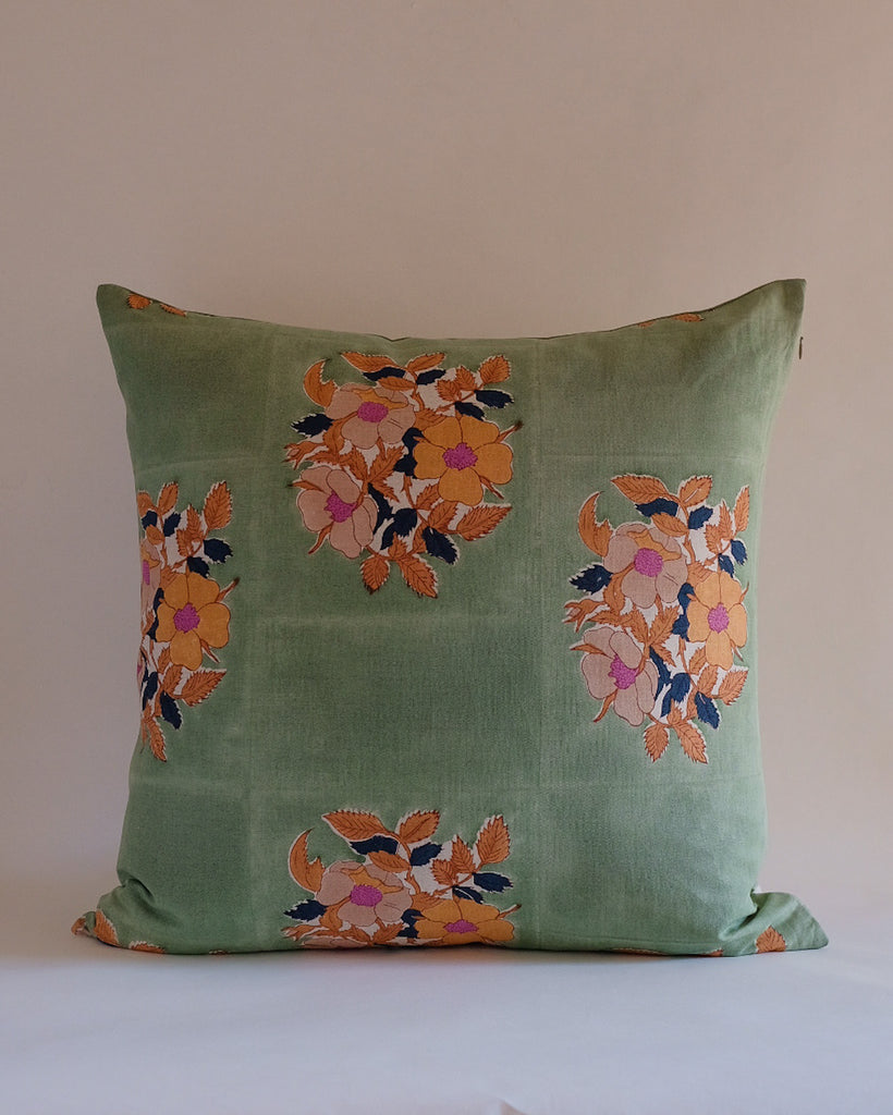 Dia - Hand Block-printed Linen Pillowcase (Sage)