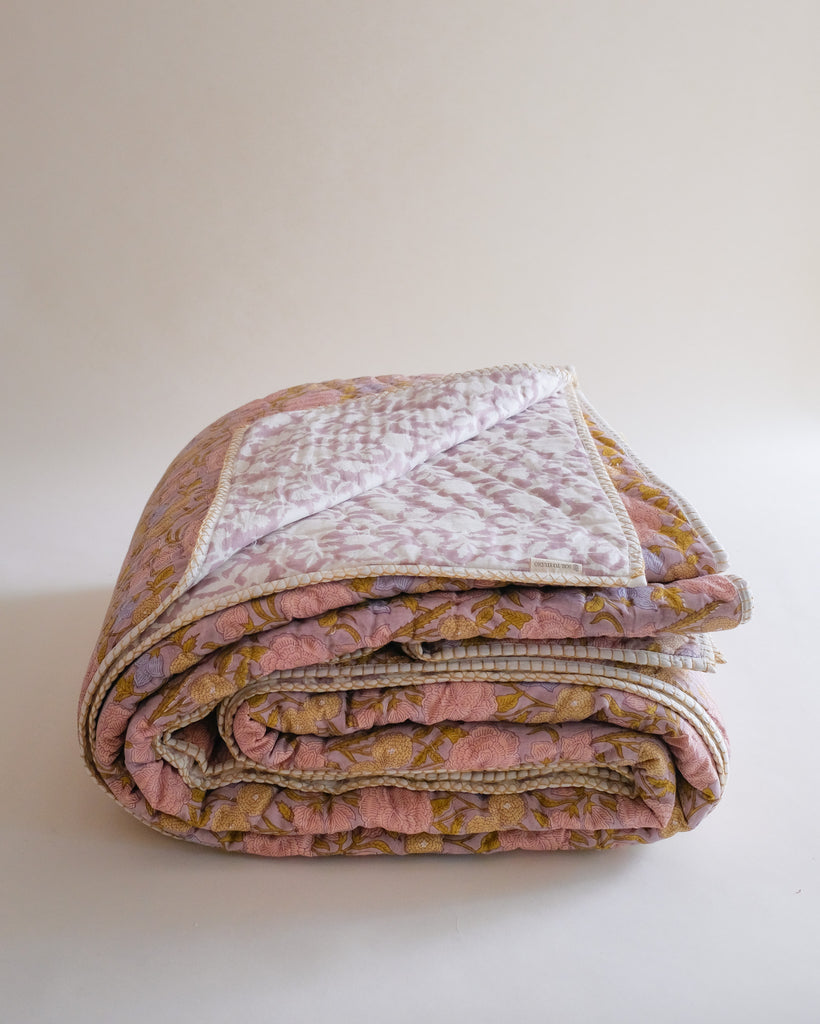 Nargis - Faded Mauve - Hand Block-printed Reversible Quilt WP