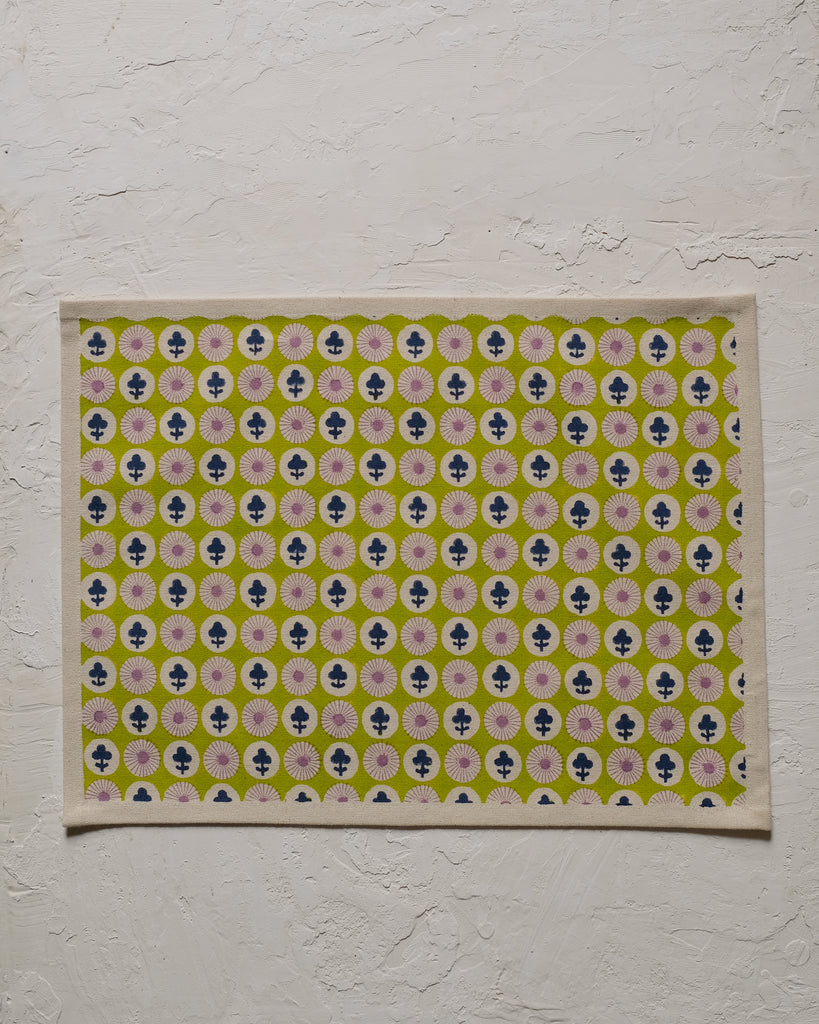 Gauri - Block-printed Table Placemats - Set of 2 (Electric Lime)