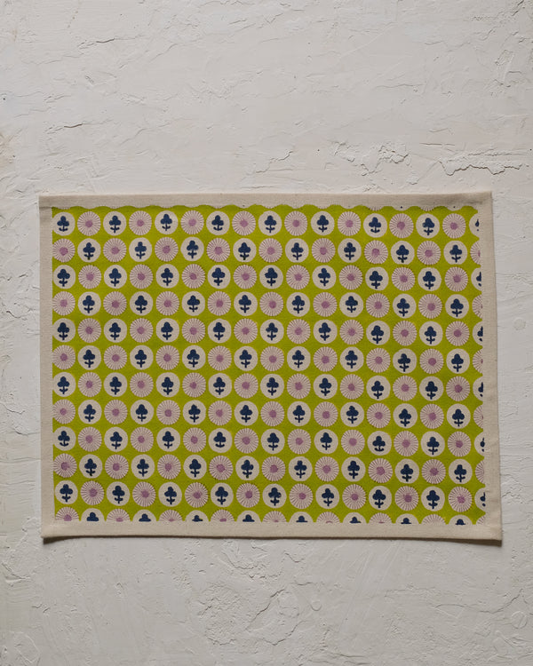 Gauri - Block-printed Table Placemats - Set of 2 (Electric Lime)