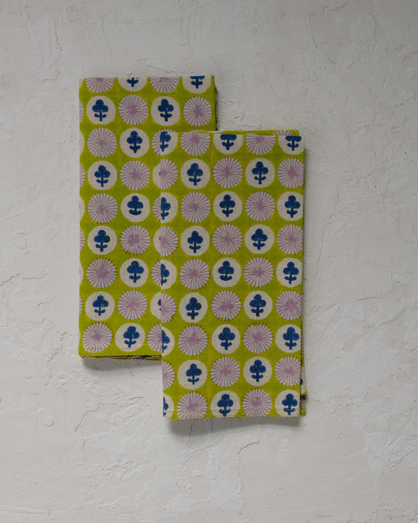 Gauri - Block-printed Table Napkins - Set of 4 (Electric Lime)