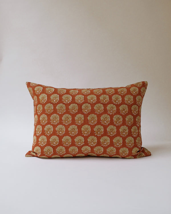 Veda - Hand Block-printed Linen Pillowcase (Rust)