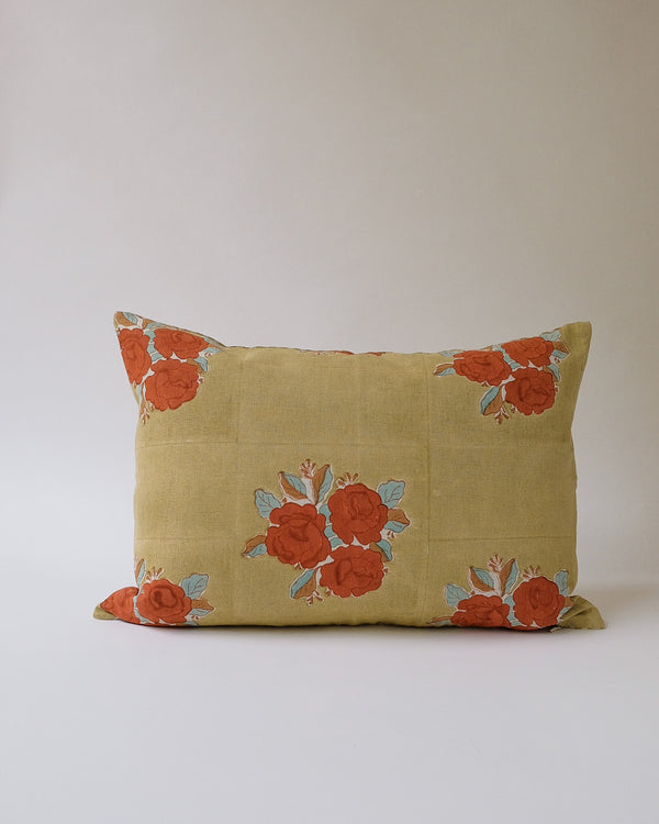 Sara - Hand Block-printed Linen Pillowcase (Khaki Sage)