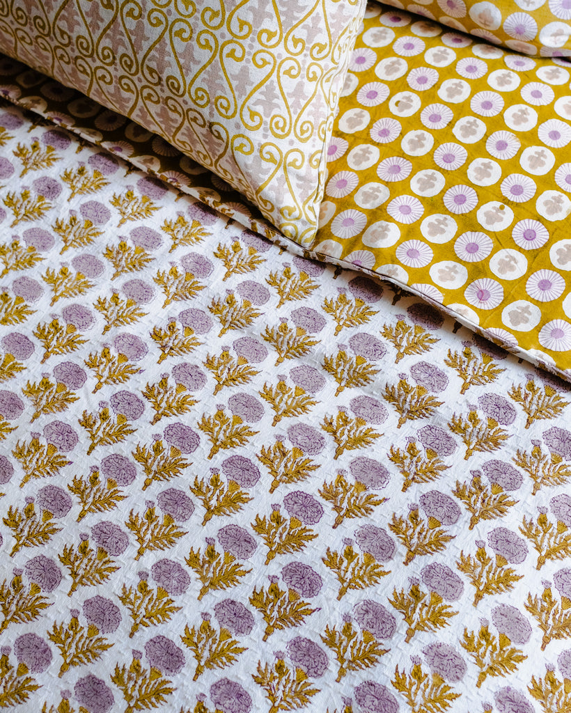 Sonya - Hand Block-printed Reversible Duvet Cover (Olive) - WP