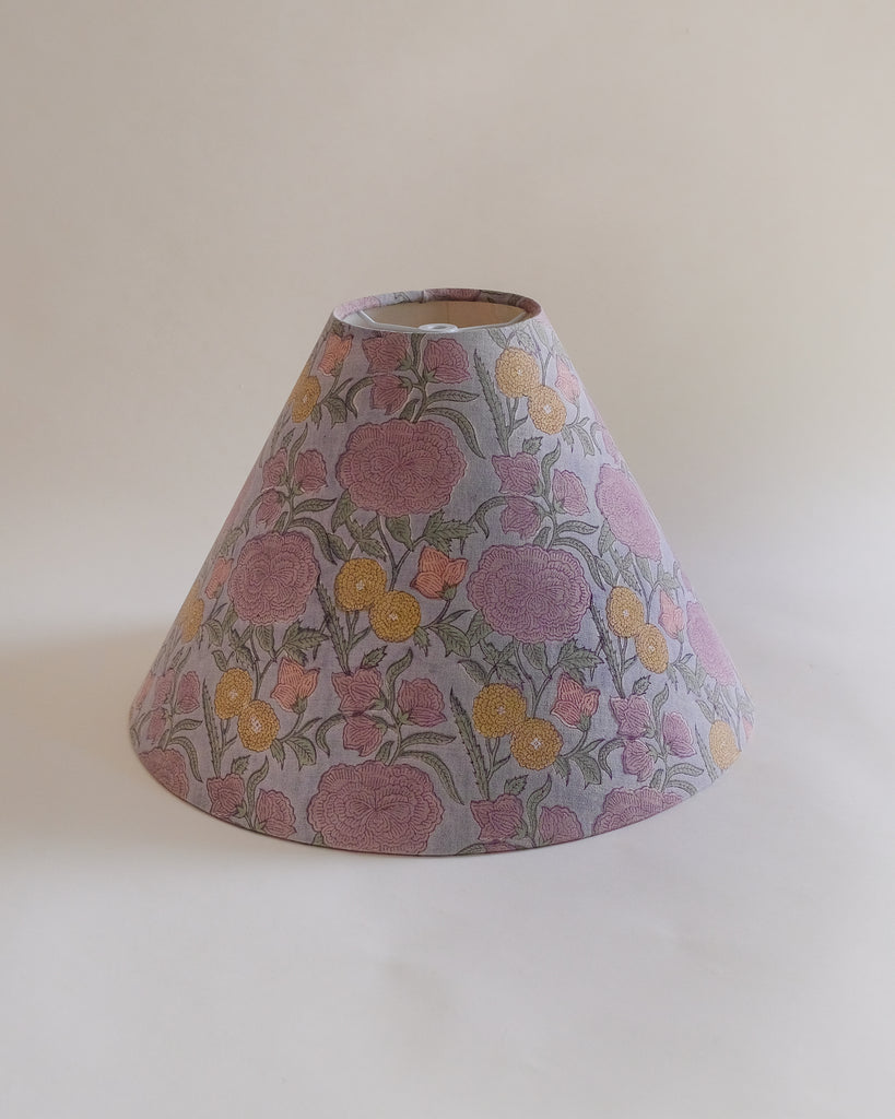 Nargis - Hand Block-printed Hardback Lampshade (Faded Hydrangea Blue)