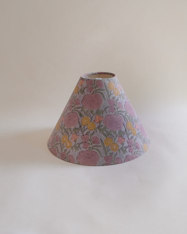 Nargis - Hand Block-printed Hardback Lampshade (Faded Hydrangea Blue) WP