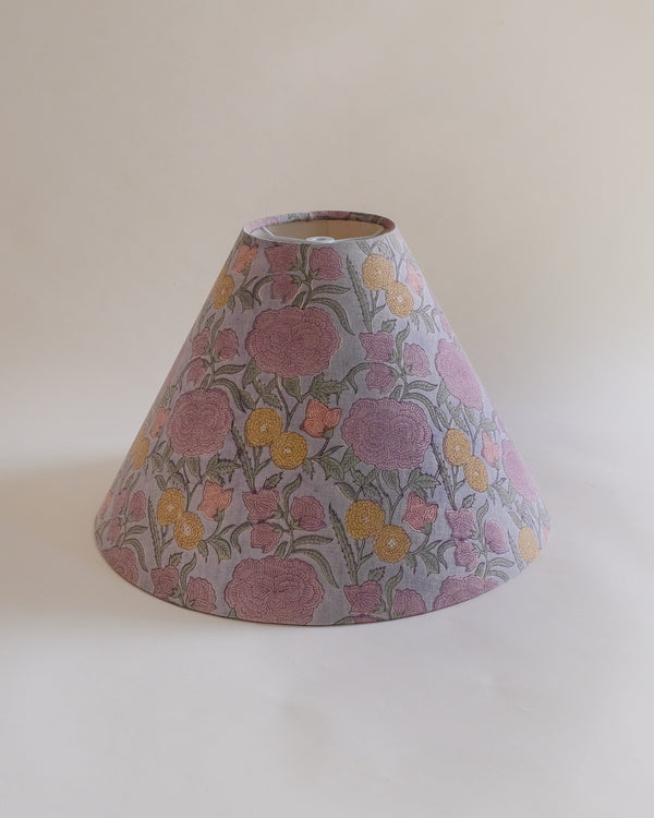 Nargis - Hand Block-printed Hardback Lampshade (Faded Hydrangea Blue)