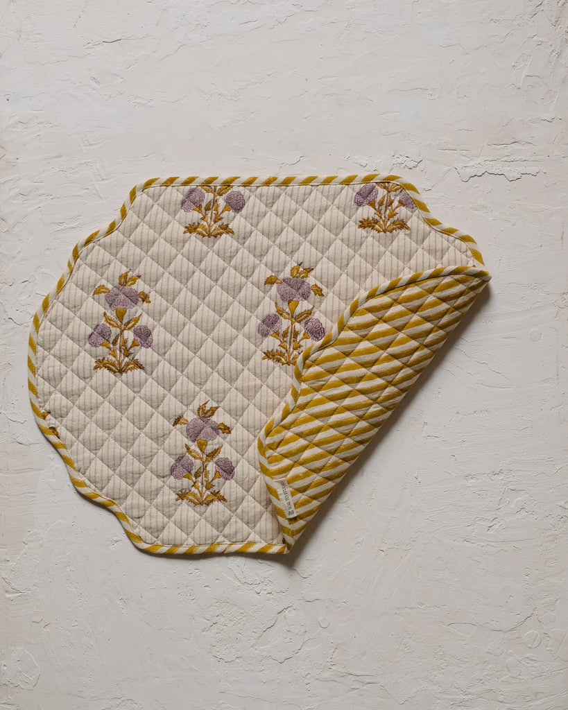 Sanvi - Hand Block-printed , Quilted and Reversible Placemat - Set of 2