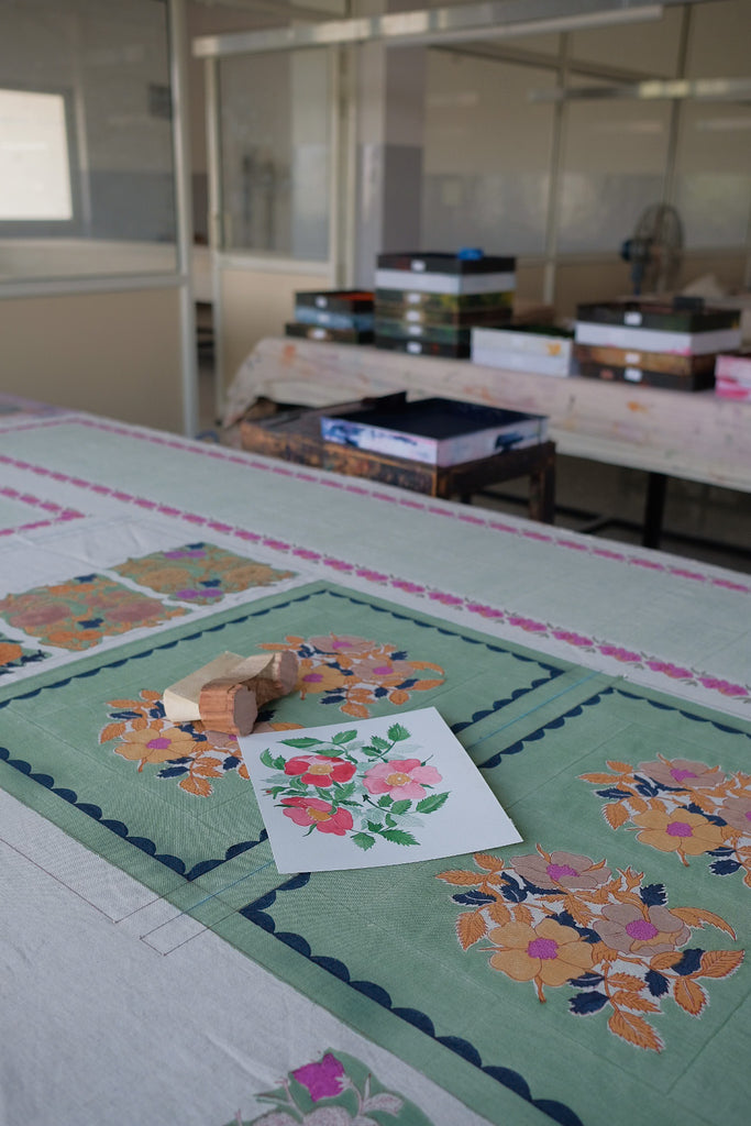 Dia - Block-printed Table Runner (Sage)