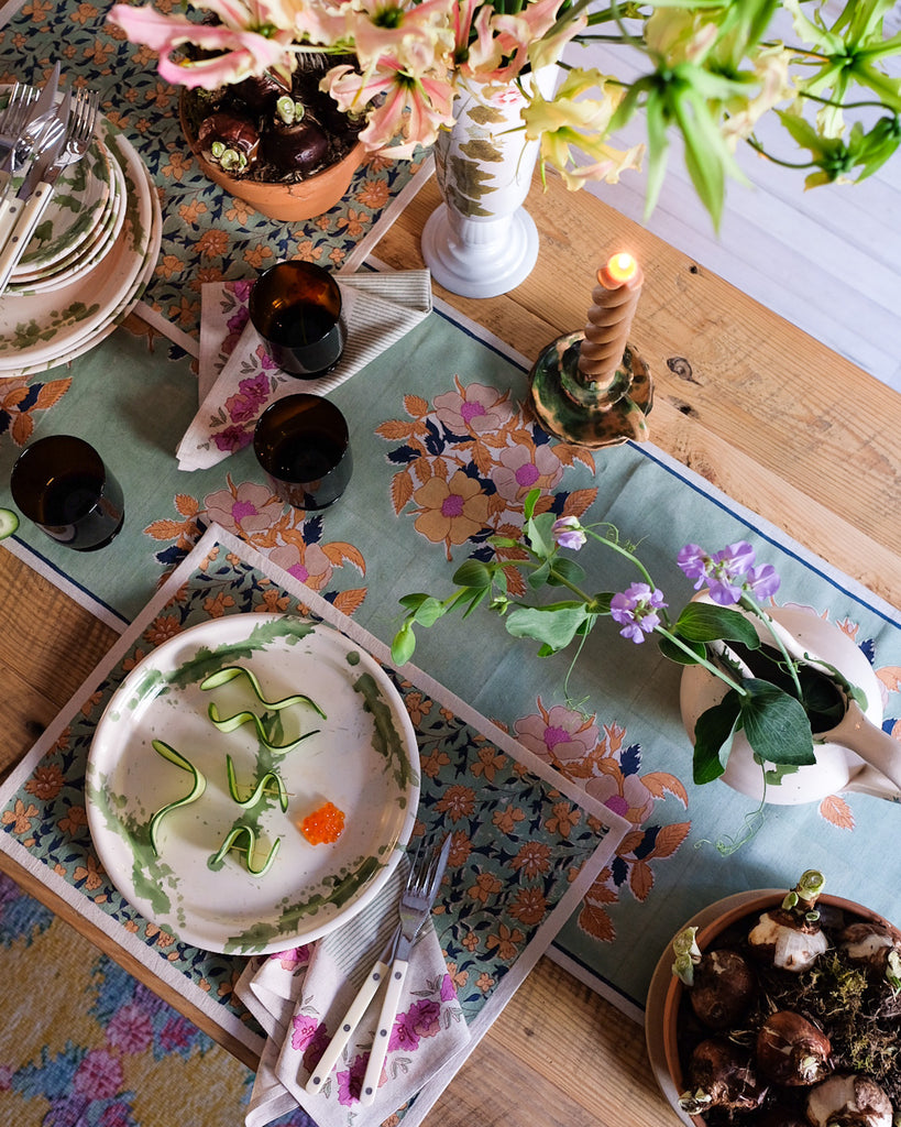 Dia - Block-printed Table Runner (Sage)