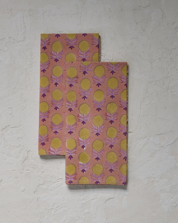 Kesya - Block-printed Table Napkins - Set of 4 (Grapefruit Pink)