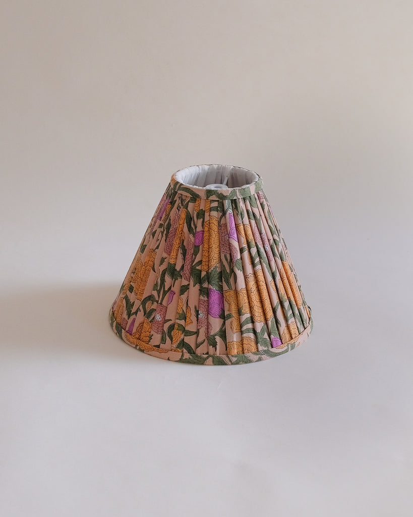 Nargis - Hand Block-printed Pleated Lampshade (Old Rose)