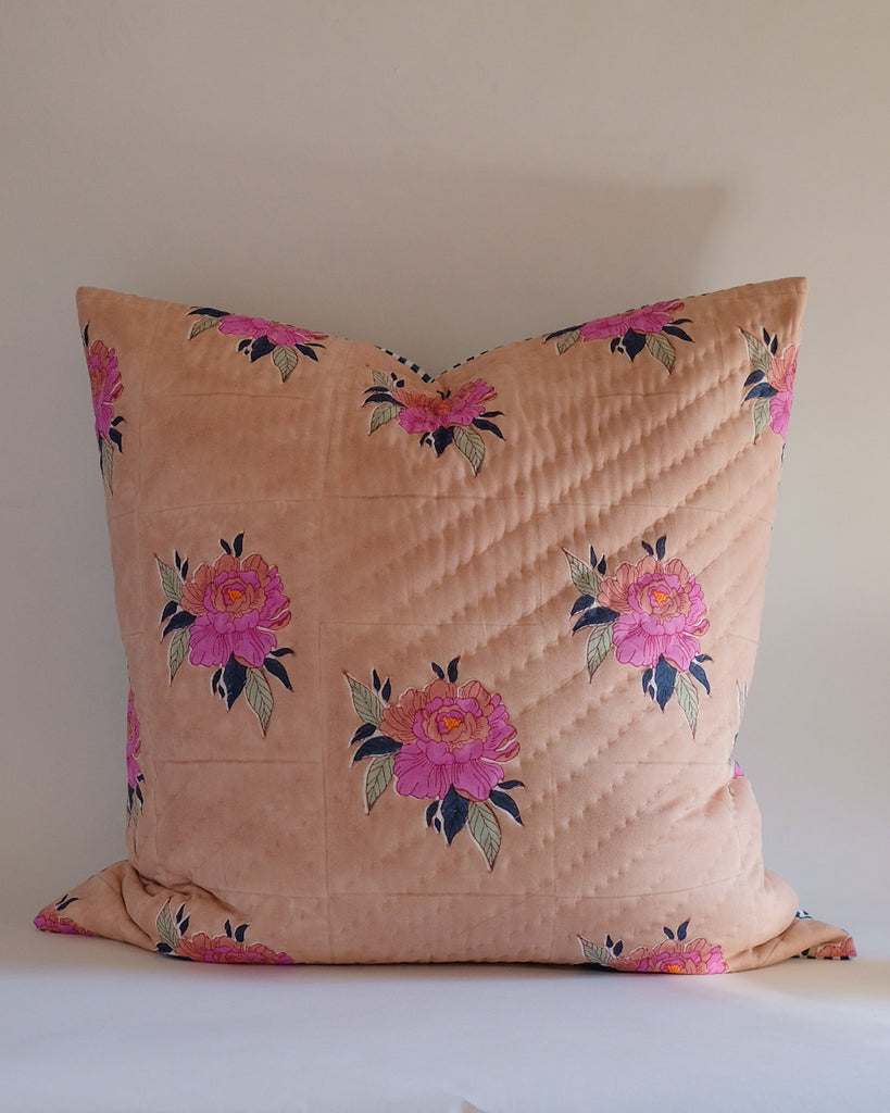 Babita - Hand Block-printed Quilted Euro Sham (Old Rose) - Preorder