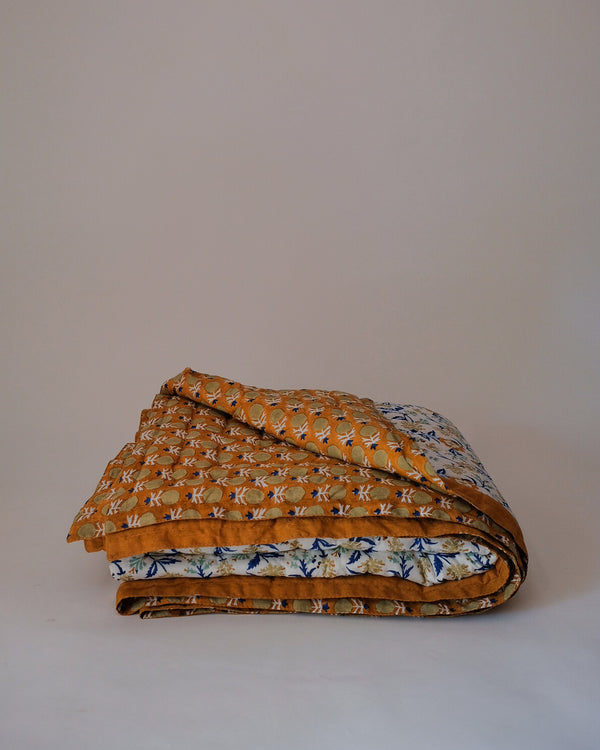 Shama - Hand Block-printed Reversible Quilt (Yam)