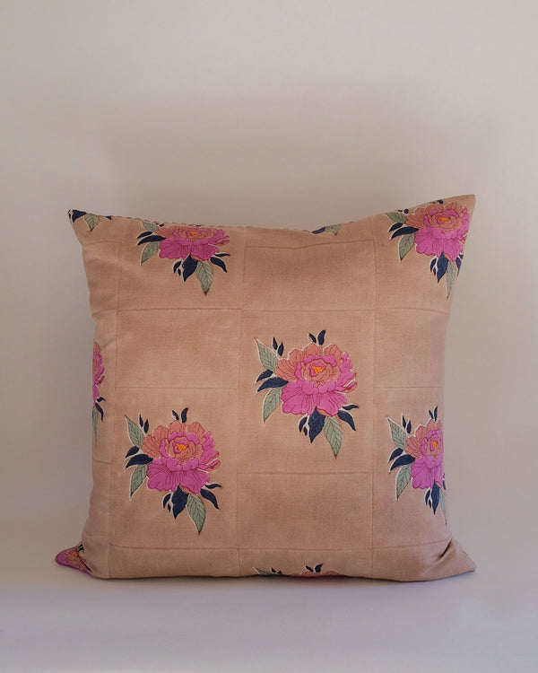 Babita - Hand Block-printed Linen Pillowcase (Old Rose)