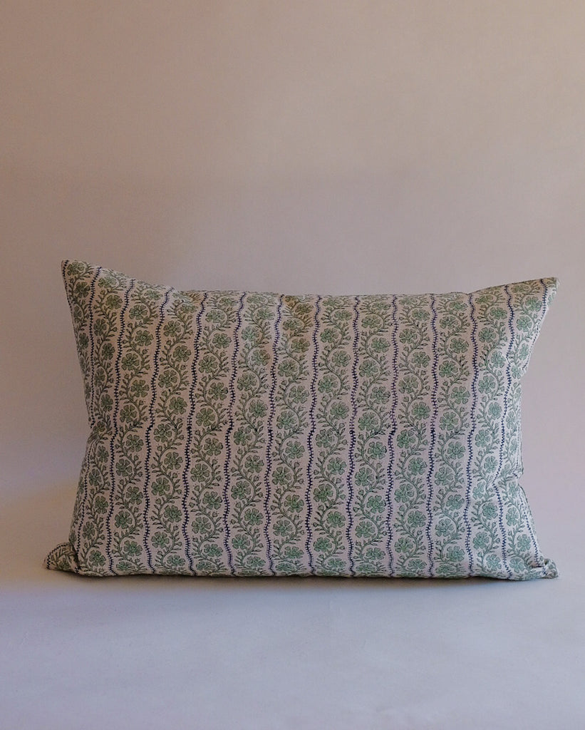 Vipin - Hand Block-printed Linen Pillowcase (Sage)